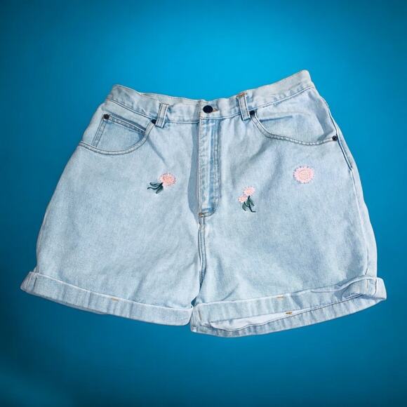 90s Vintage Ki Ko Mo Jean Shorts Flowered Embroidered Detail Size 13 - Picture 2 of 7
